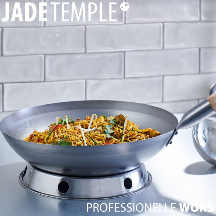 JADE TEMPLE Wok aus Carbonstahl, mit rundem Boden und 33 cm Durchmesser, mit rundem Holzgriff, 56 x