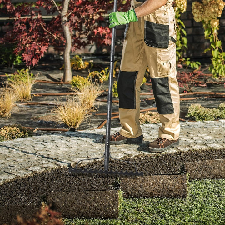 Gartenrechen mit 17 Zinken, Grossflächen Laubrechen mit breitem Kopf, Gartenharke Metall Schwerlast