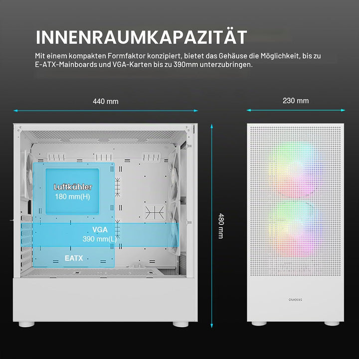 GAMDIAS TALOS M3 MESH ATX Gaming Midi-Tower PC-Gehäuse, Enthält 3 x 120mm ARGB PWM-Lüfter mit Lüfter