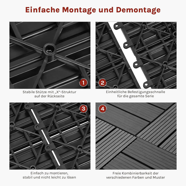WOLTU WPC Terrassenfliesen Terrassendielen Holz-Optik 30x60cm, Fliese Bodenfliese Klickfliese mit kl