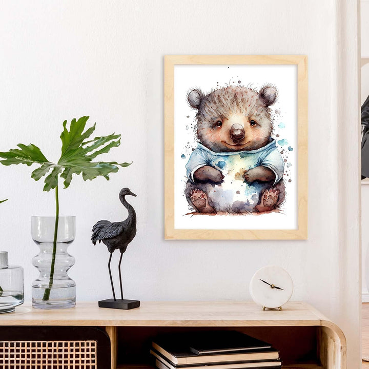Nacnic Wombat Poster im Aquarellstil. Illustrationen von niedlichen Tierbabys auf weissen Hintergrün