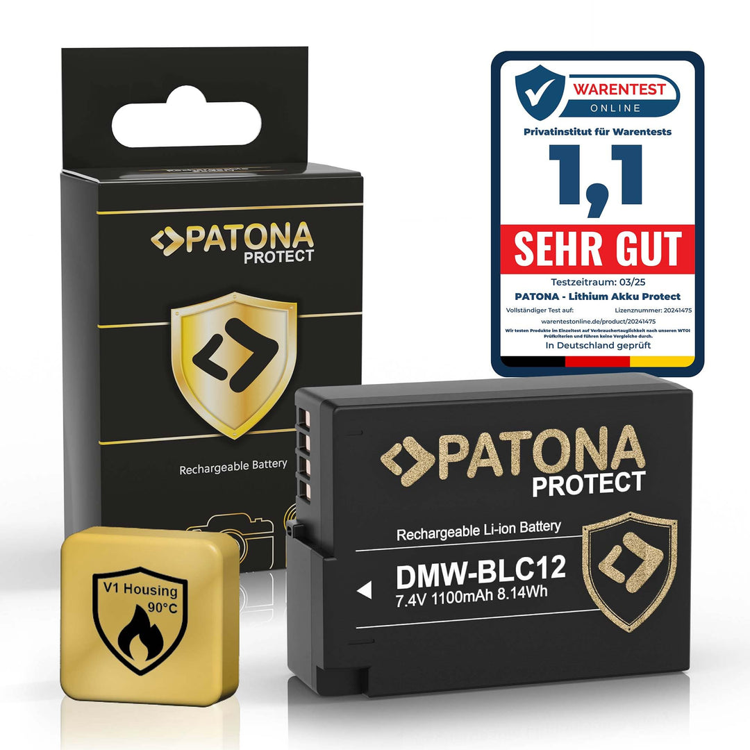 PATONA Protect DMW-BLC12 E Kamera Akku (1100mAh) mit NTC Sensor und V1 Gehäuse - Kompatibel mit Lumi