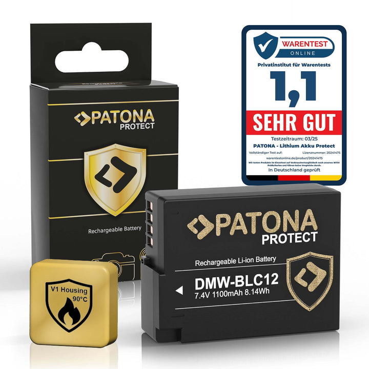 PATONA Protect DMW-BLC12 E Kamera Akku (1100mAh) mit NTC Sensor und V1 Gehäuse - Kompatibel mit Lumi