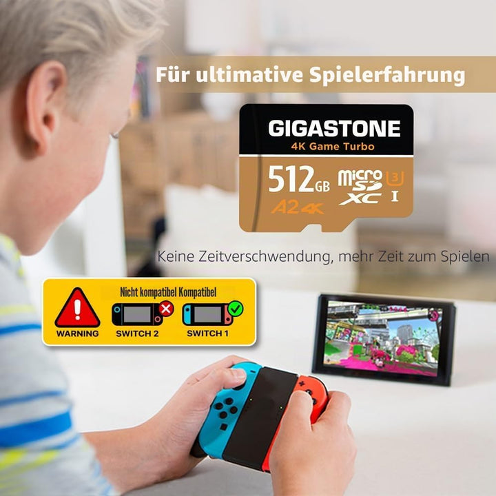 Gigastone 4K Game Turbo 512GB MicroSDXC Speicherkarte und SD Adapter mit A2 App-Leistung bis zu 100/