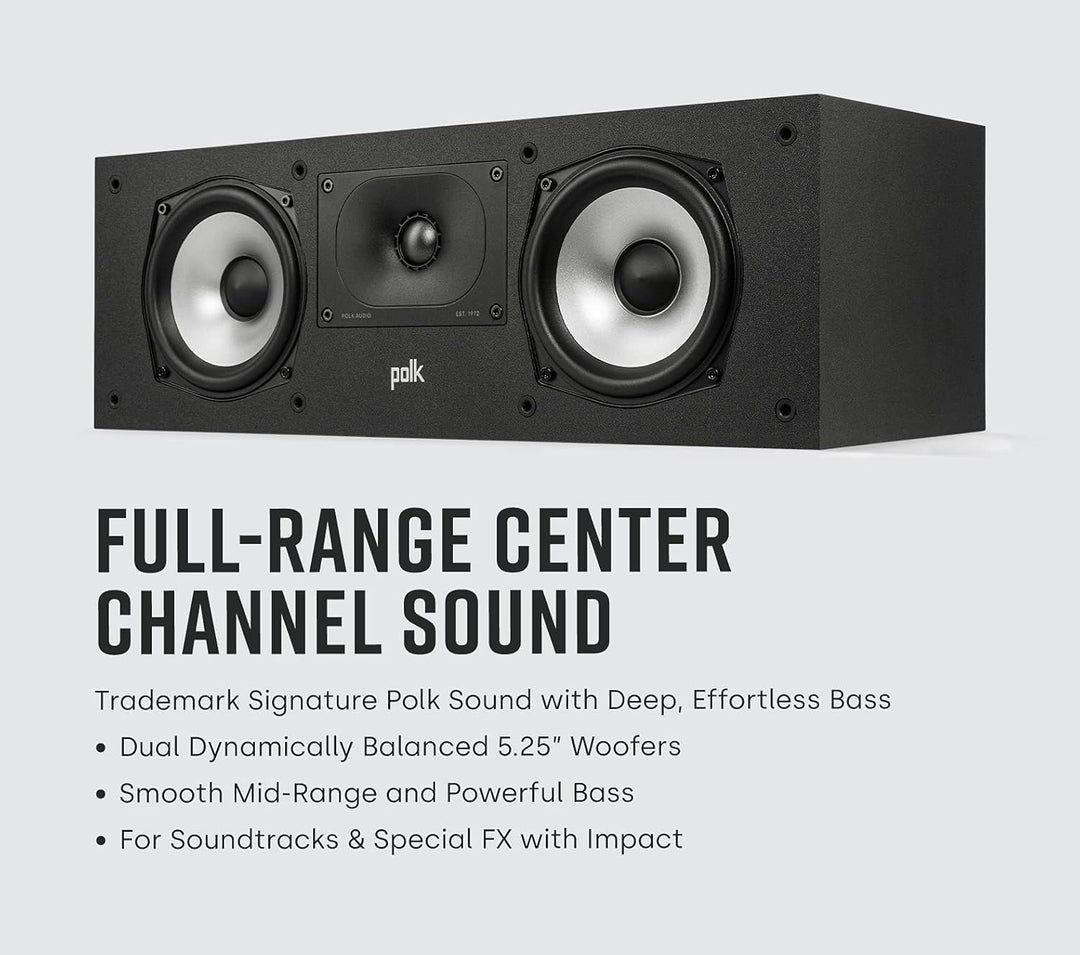 Polk Audio Monitor XT30 Center Lautsprecher, Hi-Res Zertifiziert, kompatibel mit Dolby Atmos und DTS