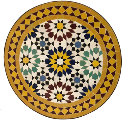 Casa Moro Mosaik-Beistelltisch Ø45cm Ankabut Gelb mit Eisen-Gestell Höhe 50 cm Kunsthandwerk aus Mar