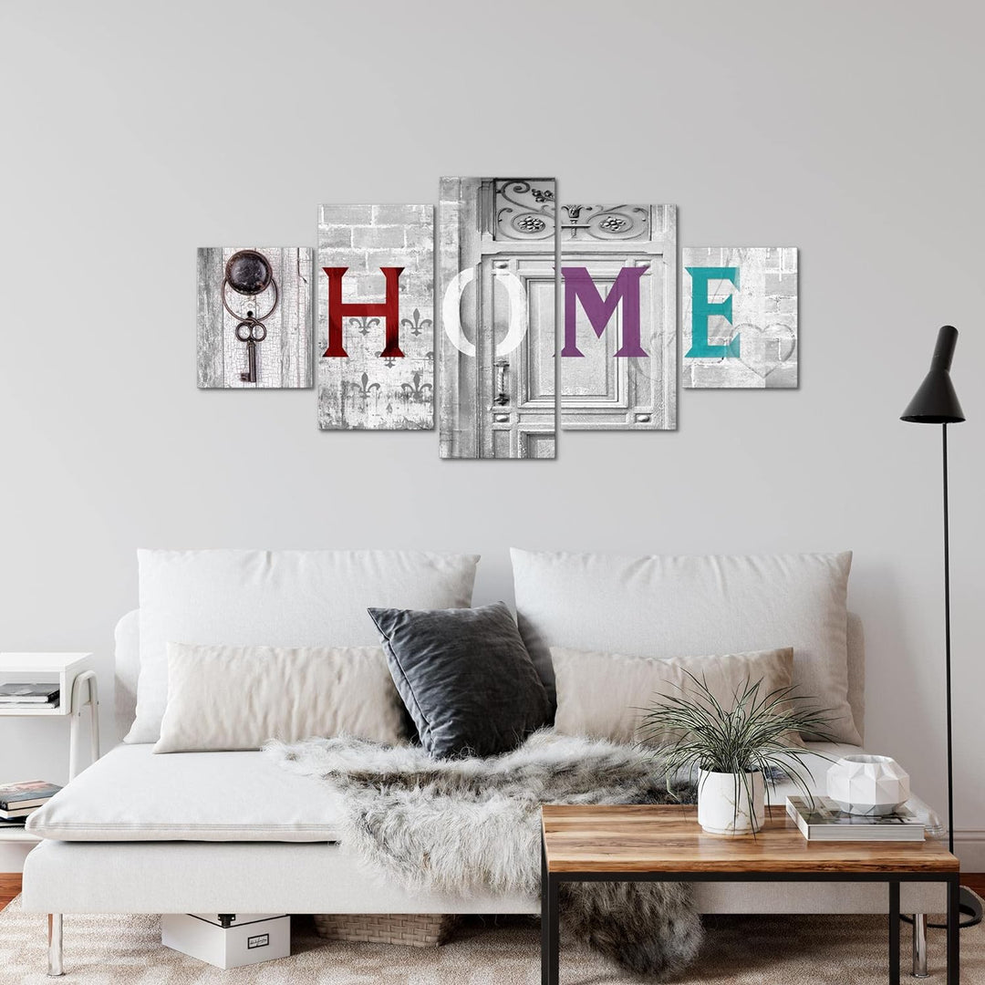 Runa Art Wandbilder Home Vintage 5 Teilig Bild auf Vlies Leinwand Deko Wohnzimmer Steinoptik Grau Bu