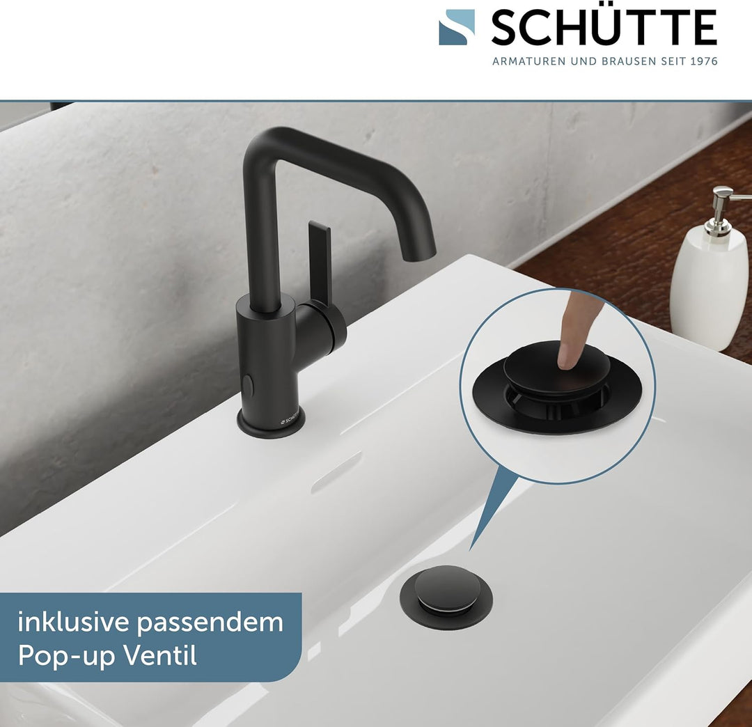 SCHÜTTE 33126 Waschtischarmatur LOS ANGELES mit hohem Auslauf, Wasserhahn für das Bad mit Pop-Up Exz