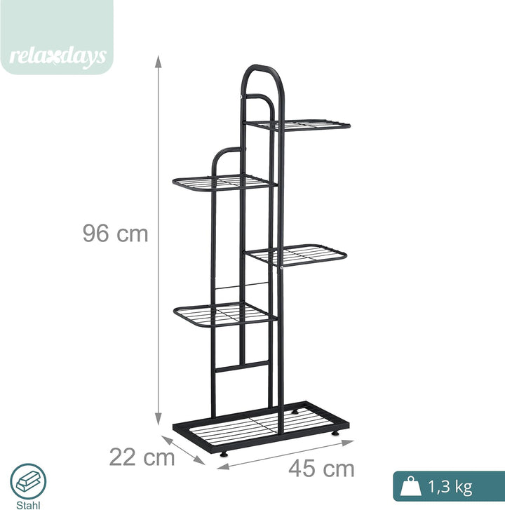 Relaxdays Pflanzenständer, 5 Ablagen, Pflanzentreppe Blumen &amp; Kräuter, Metall Blumenständer, HxBxT: