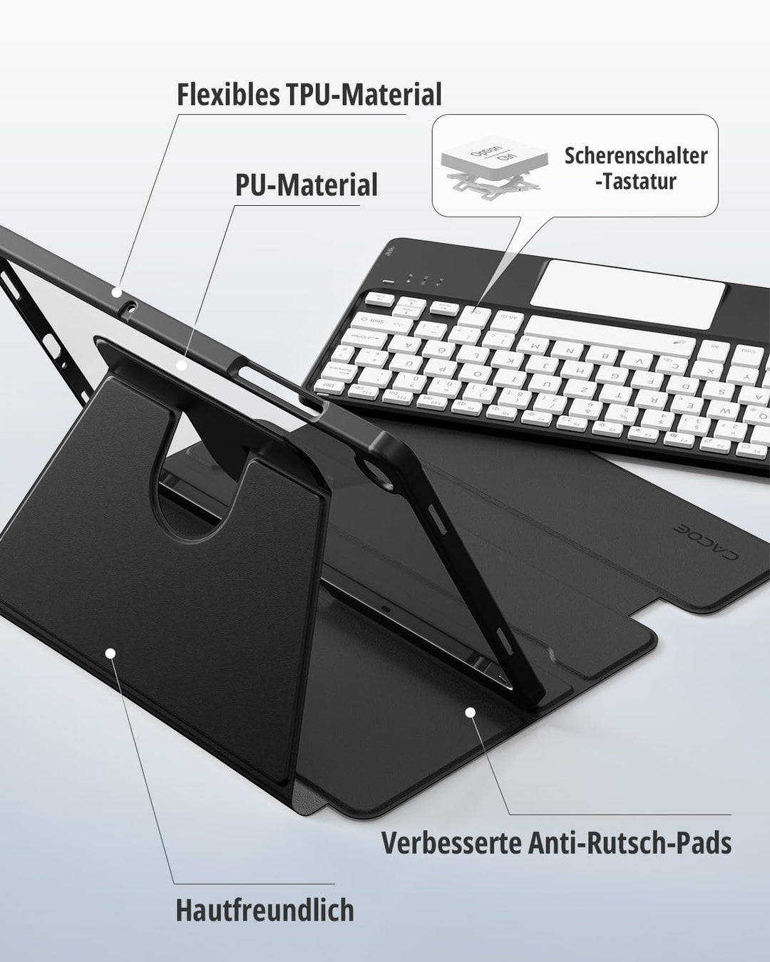 CACOE Drehbare Tastatur Hülle für Samsung Galaxy Tab A11 Plus/A9 Plus 2025/2023 (11 Zoll) mit Touchp