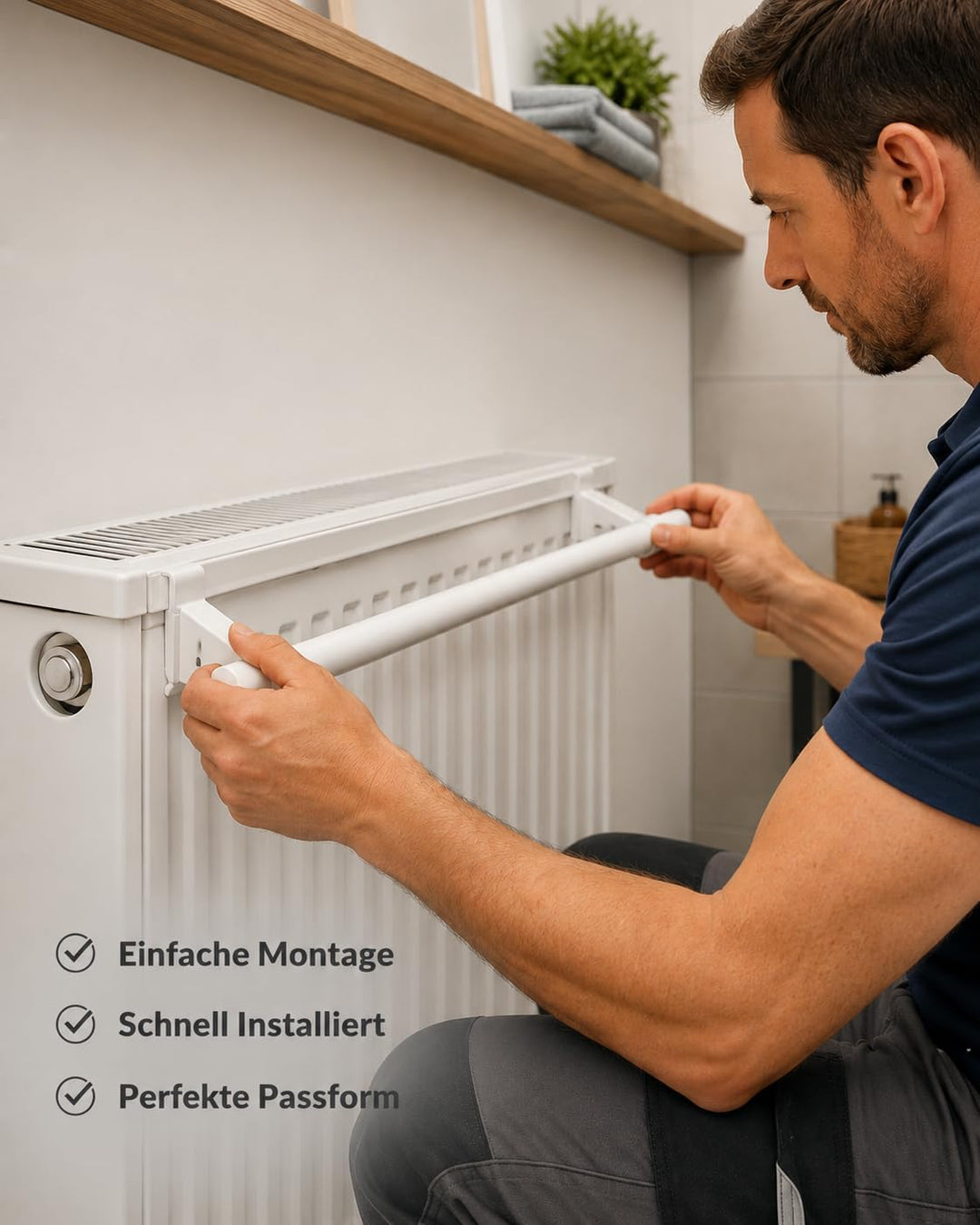 Handtuchhalter 600mm weiss – für Kermi & Buderus Flachheizkörper – Metallbügel + Kunststoffhalter –
