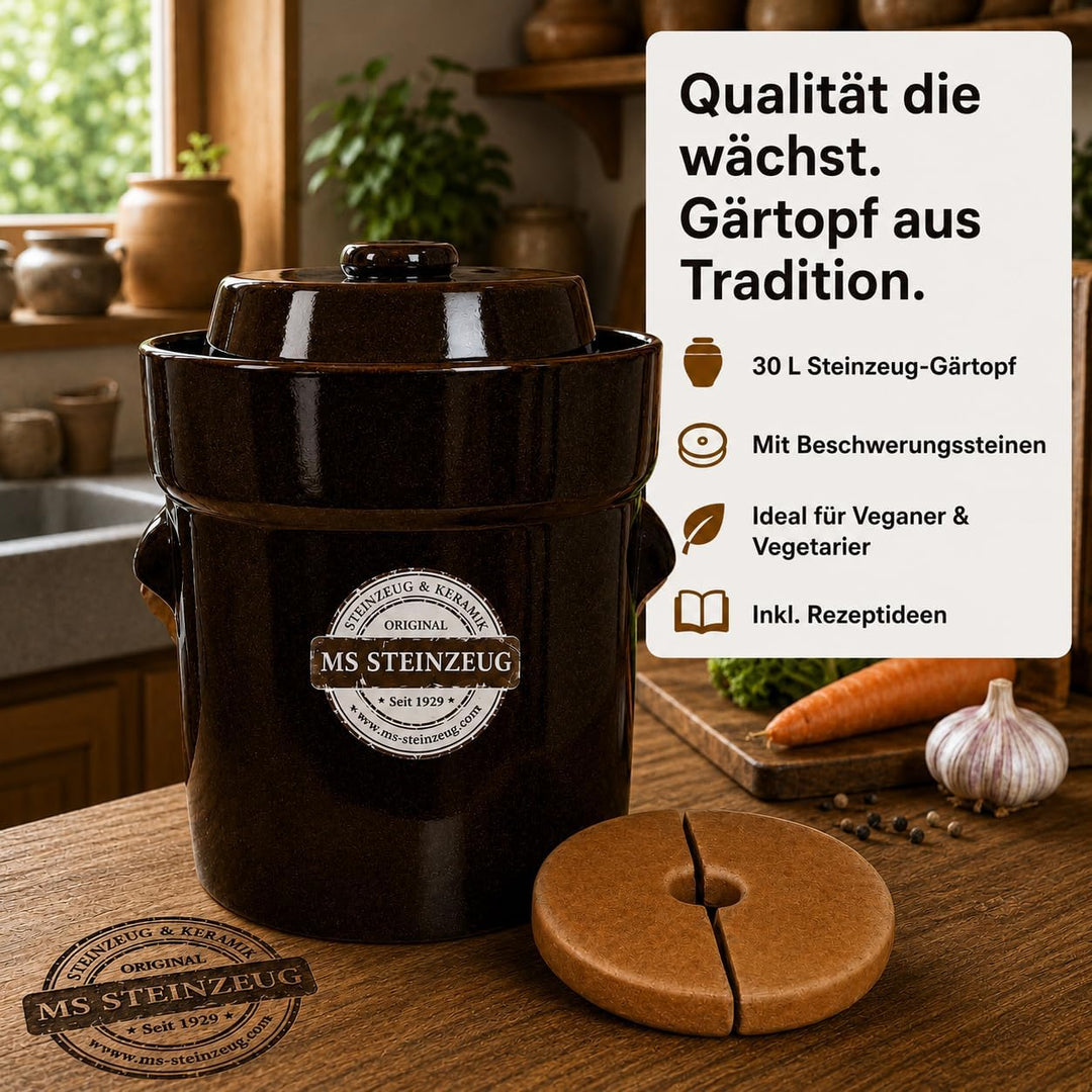 SCHMITT Gärtopf-Set braun 30 l mit Deckel und Steinen