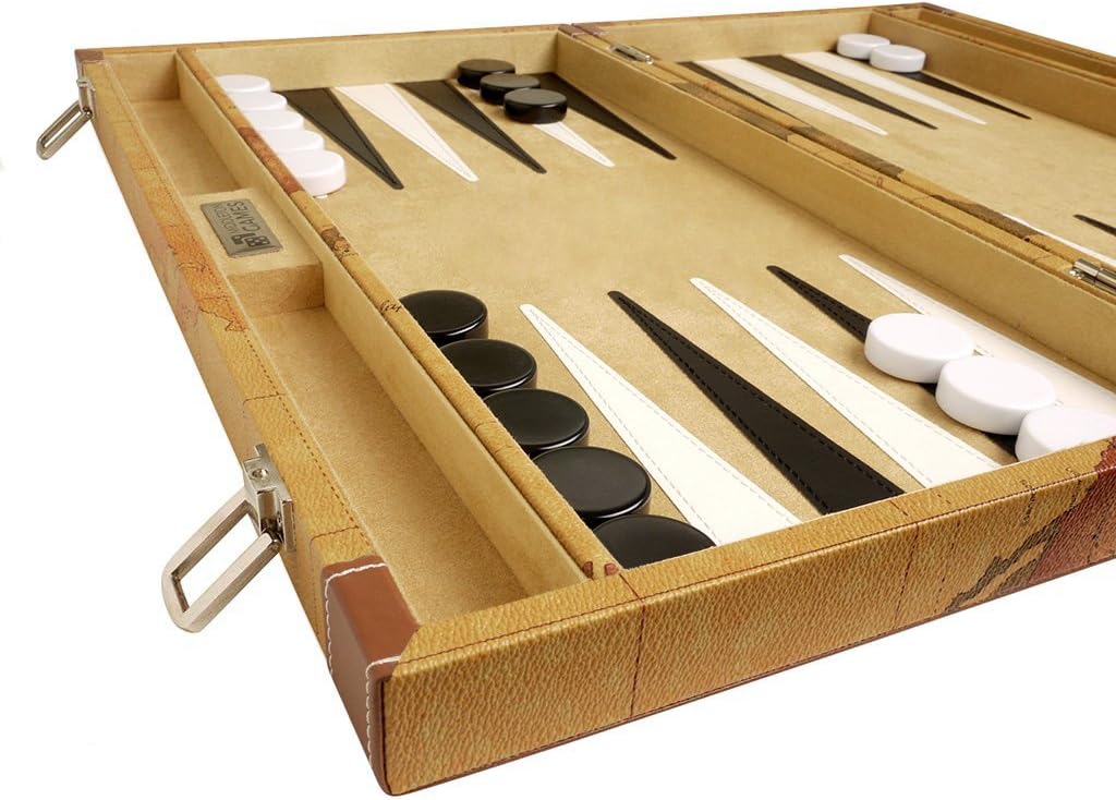 Middleton Games Luxus-Backgammon-Set auf Weltkarte, 18 Zoll – Braun