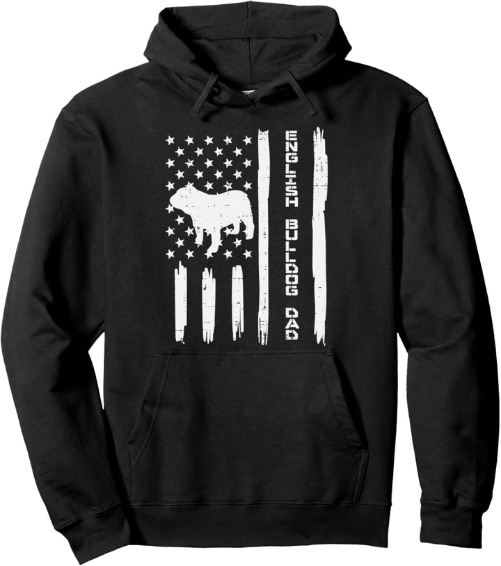 English Bulldog Dad Flag Vintage Patriot Dog Owner Men Gift Pullover Hoodie