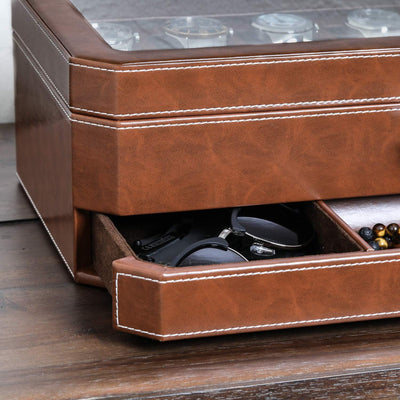 ROTHWELL 12-Fach-Leder-Uhrenbox mit Valet-Schublade – 12-Fach-Luxus-Uhrenetui, Display-Organizer, Mi
