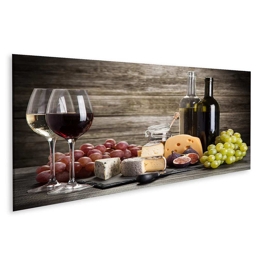 islandburner Bild auf Leinwand Wein Und Käse Stillleben Bilder Wandbilder Poster Leinwand 120x40cm -