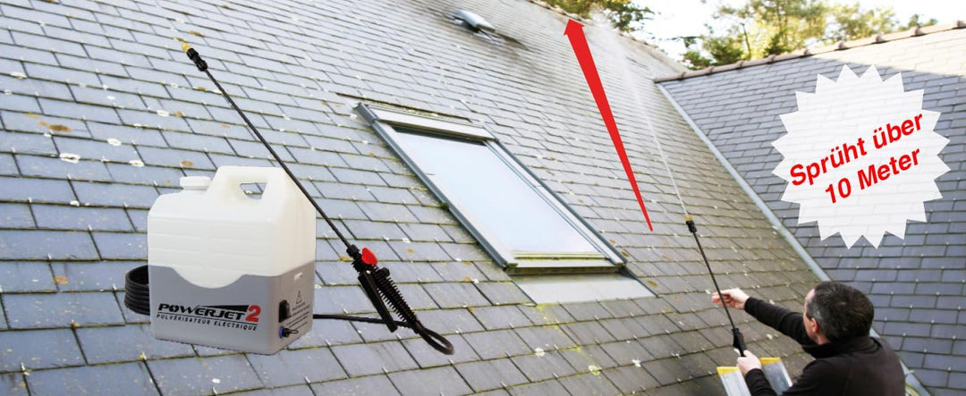 Multirex PowerJet 2 Akku-Drucksprüher elektrisch 12 V für Dach- &amp; Fassadenentmoosung, 10 m Reichweit