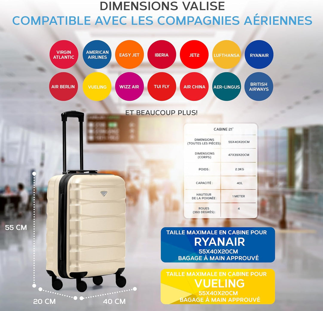 Flight Knight Leichte 4-Rad-ABS-Hartschalenkoffer Handgepack, zugelassen fur uber 60 Fluggesellschaf