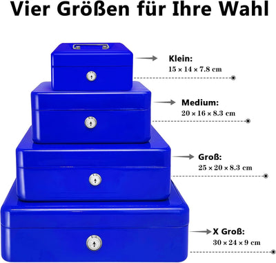Stahlkassette mit Schlüsselschloss, Metall-Geldkassette mit Geldfach, Geldaufbewahrungsbox mit absch