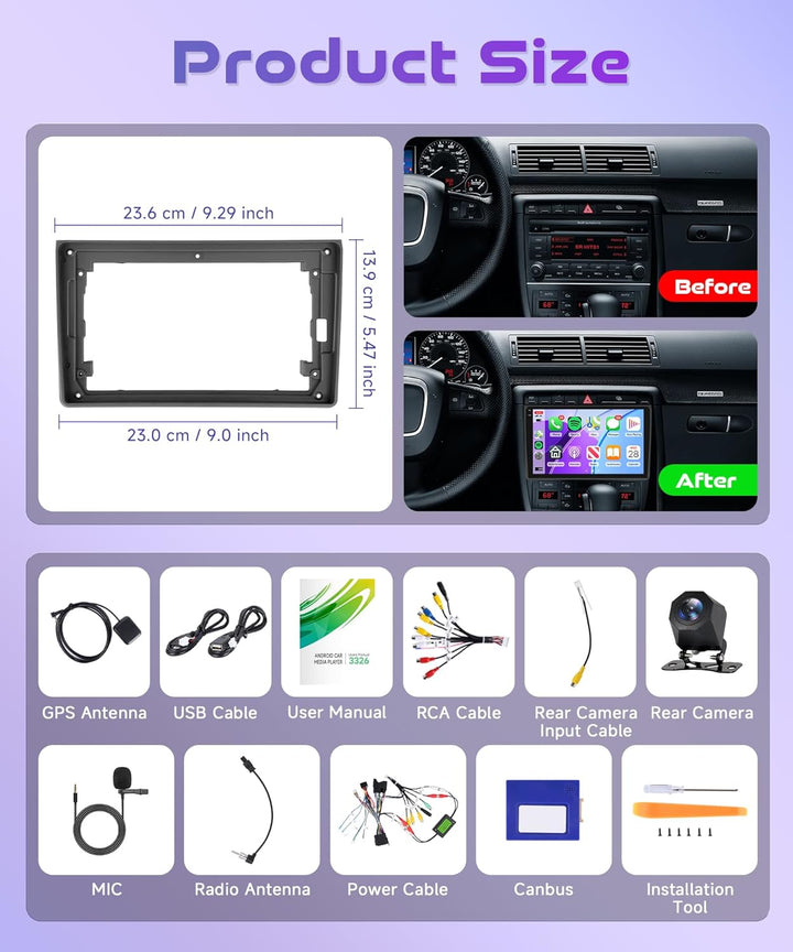 Rimoody 4G+64G Android Autoradio für Audi A4 S4 RS4 B6 B7 8E 2000-2009 Wireless Carplay Android Auto