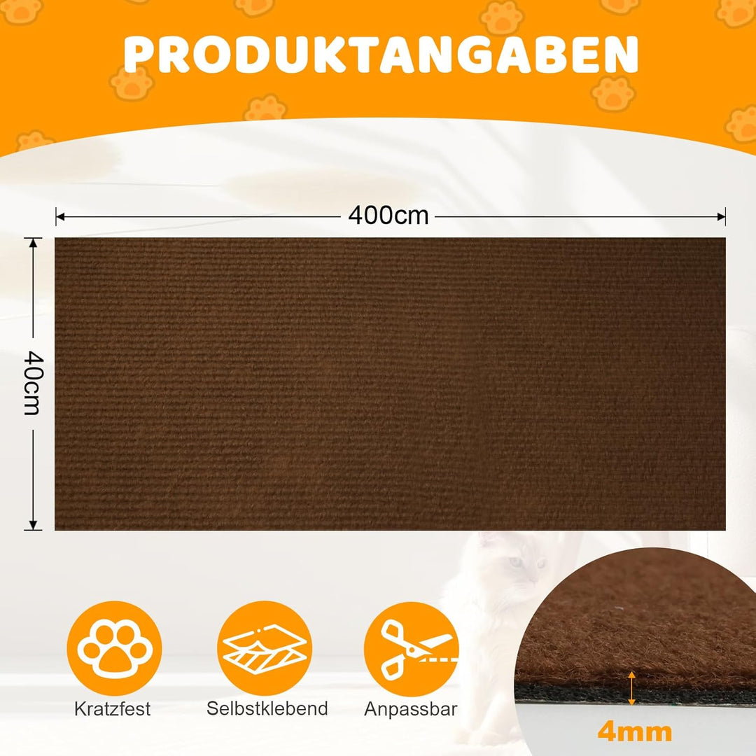 Storystore Selbstklebend Kratzmatte Katze, 40cm x 400cm Katzen Kratzmatte Kratzschutz Sofa Katze, DI