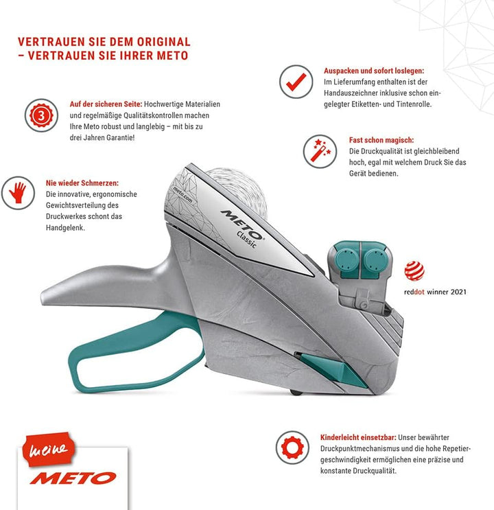 Meto Classic M Preisauszeichner Set – Preis, Rabatt (2-zeilig, 20-stellig, 26x16 mm Etiketten, sofor