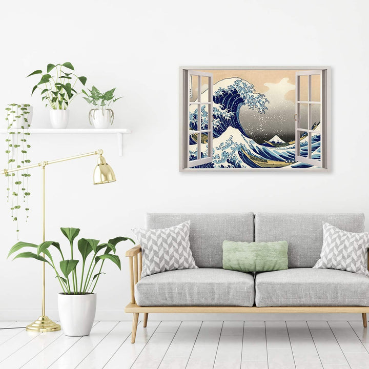 Feeby Wandbild Fenster-Illusion Druckbild Leinwandbild Wellen Blau 90x60 cm Leinwandbild 90x60 cm Bl