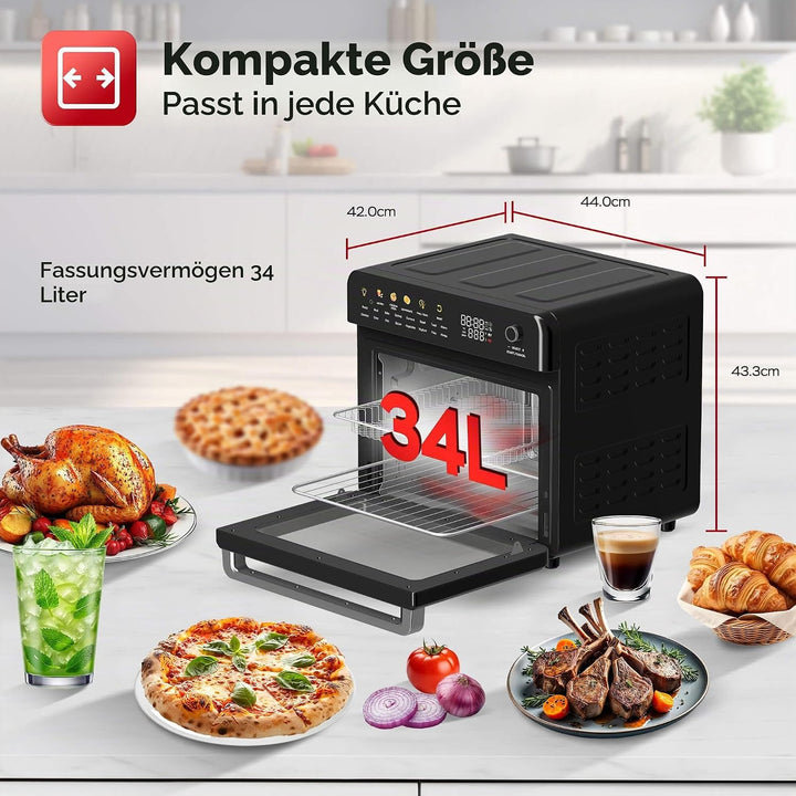 TurboTronic Multi-Smart-Ofen - 19in1 Heissluftofen &amp; Heissluftfritteuse 2100W Power 34L bis 0,5 kg P