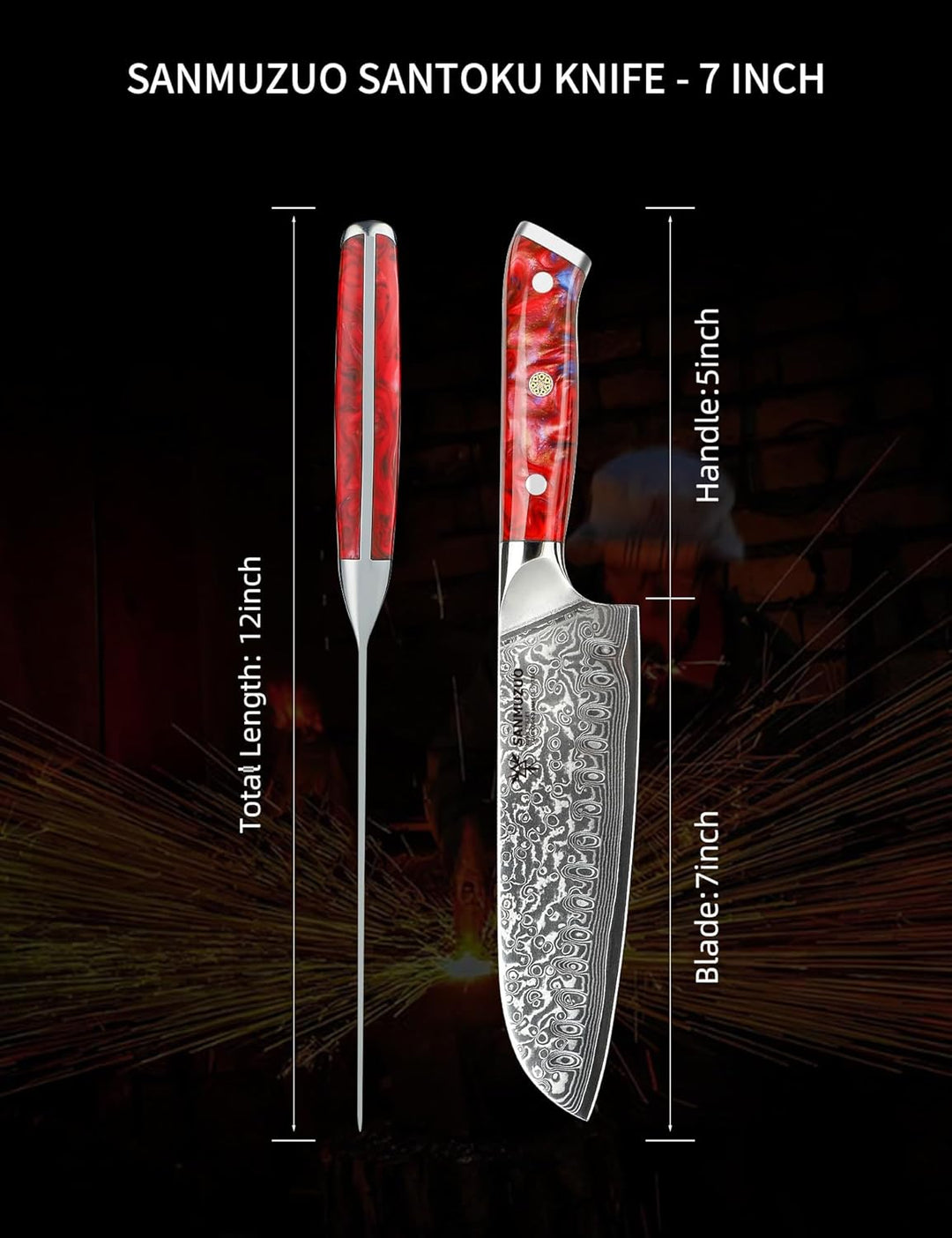 Damastmesser 18 cm Santokumesser - Japanisches Kochmesser - VG 10 Damaskus Stahl Küchenmesser mit Ha
