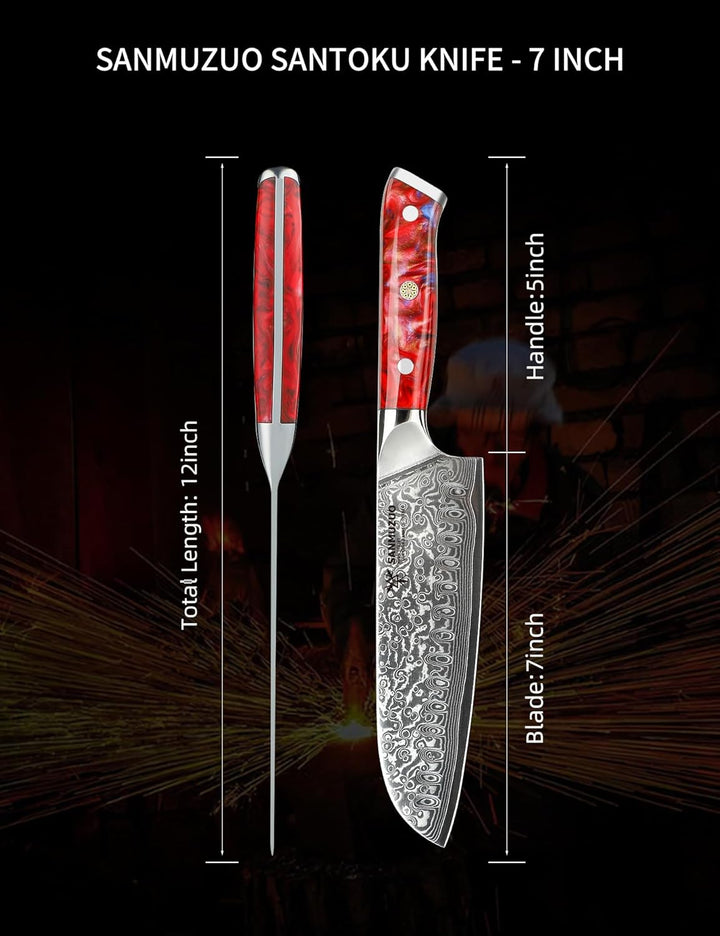 Damastmesser 18 cm Santokumesser - Japanisches Kochmesser - VG 10 Damaskus Stahl Küchenmesser mit Ha