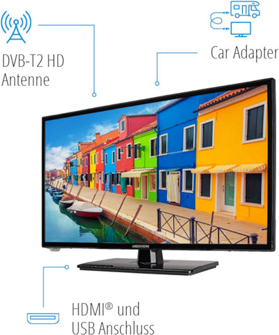 MEDION E12412 59,9 cm (23,6 Zoll) Full HD Fernseher (Triple Tuner, DVB-T2 HD, Mediaplayer, 12V KFZ C