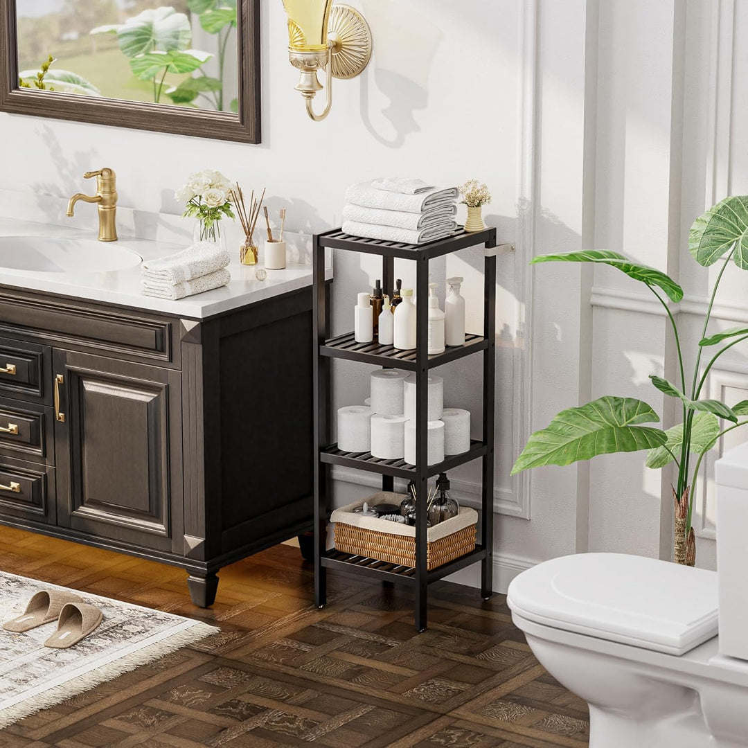 SMIBUY Badezimmer-Aufbewahrungsregal, 4 Ebenen, Bambusregal, Organizer, multifunktionales Regal für