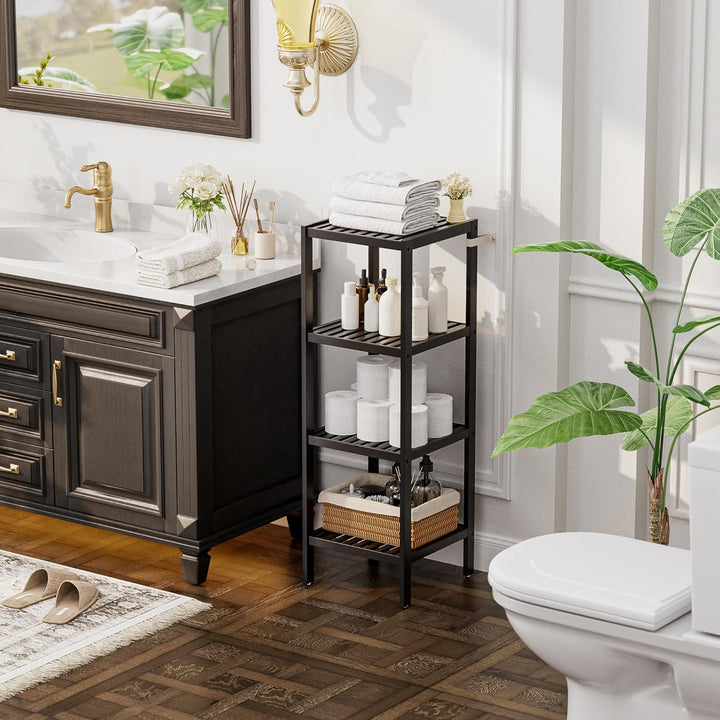 SMIBUY Badezimmer-Aufbewahrungsregal, 4 Ebenen, Bambusregal, Organizer, multifunktionales Regal für