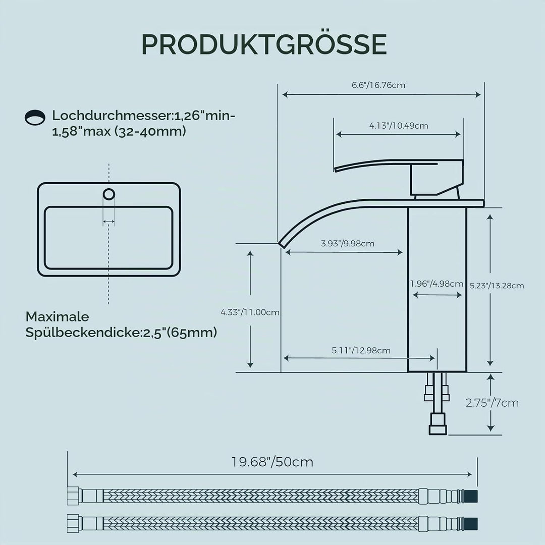 Wasserfall-Badezimmerarmaturen Rund Einlochmontage, mit Auslaufhöhe 110 MM Einhand-Waschtischarmatur