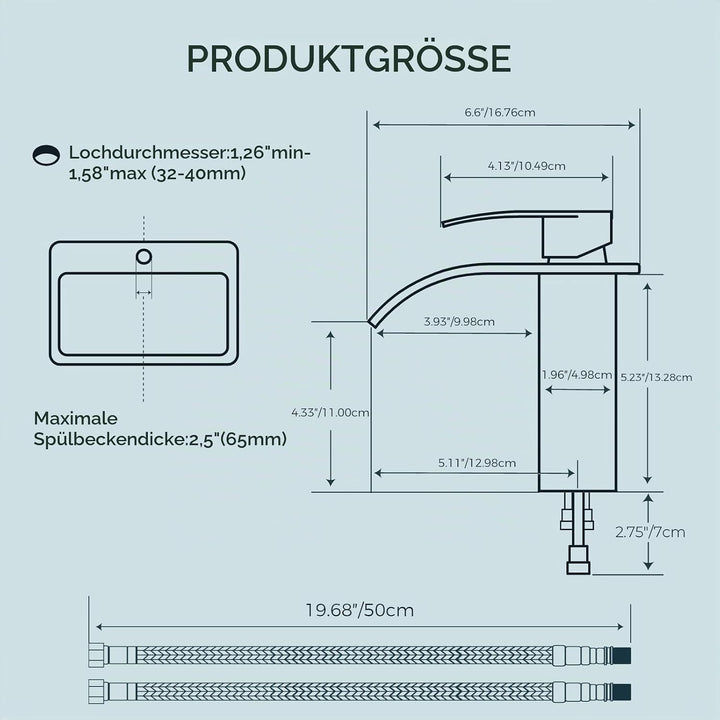 Wasserfall-Badezimmerarmaturen Rund Einlochmontage, mit Auslaufhöhe 110 MM Einhand-Waschtischarmatur
