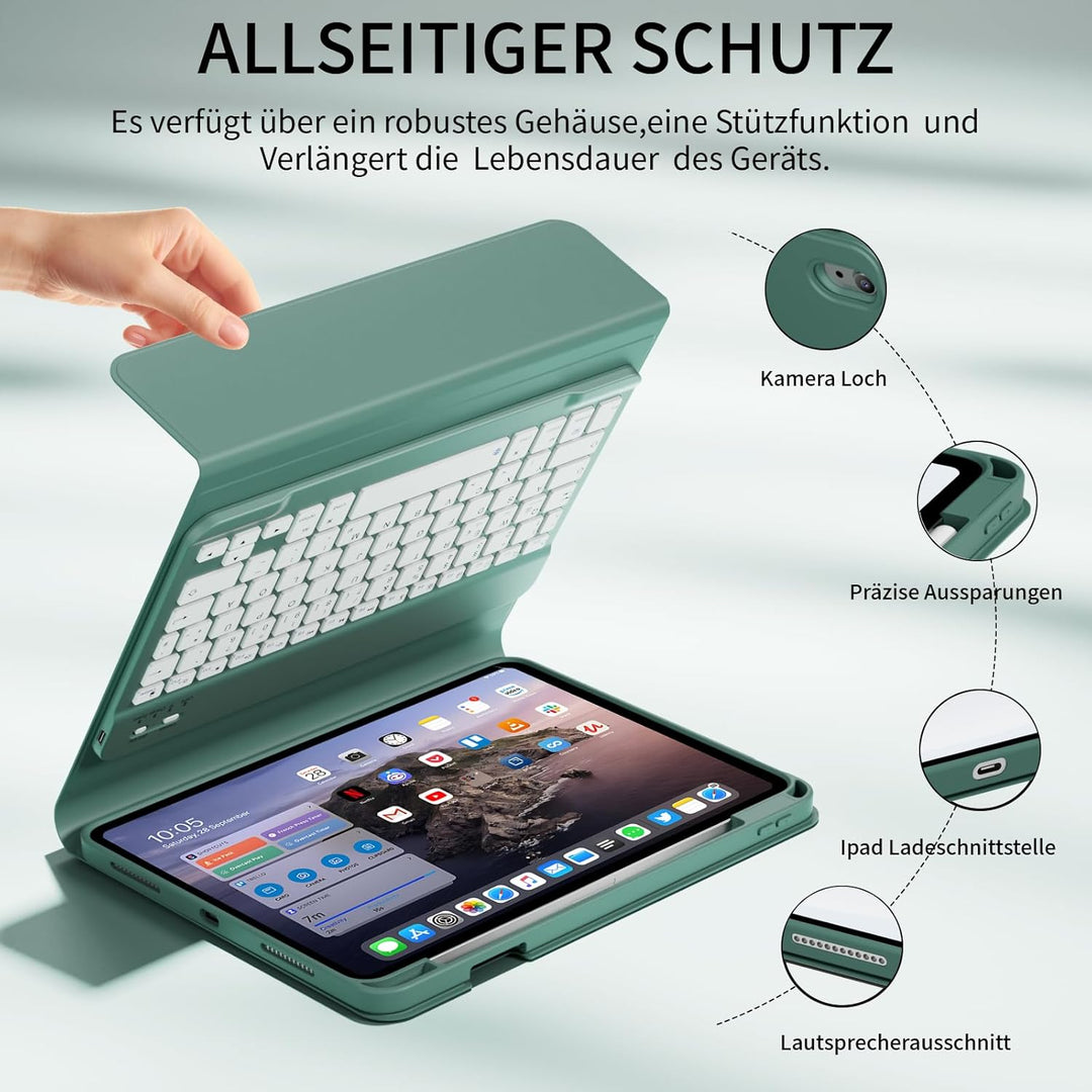 GKABXY Hülle mit Tastatur für iPad A16 11 Generation 2025/10 Generation 2022(11/10.9 Zoll), Soft TPU