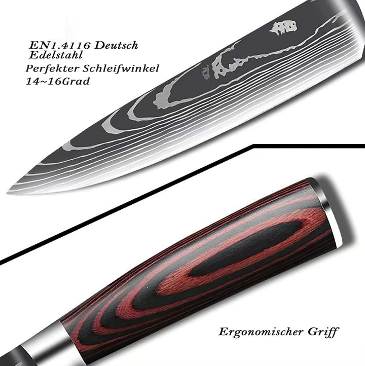 Camkum Küchenmesser Set 3pcs, Kochmesser Set Messerset Scharfe Messer aus EN1.4116-Stahl mit Kochmes