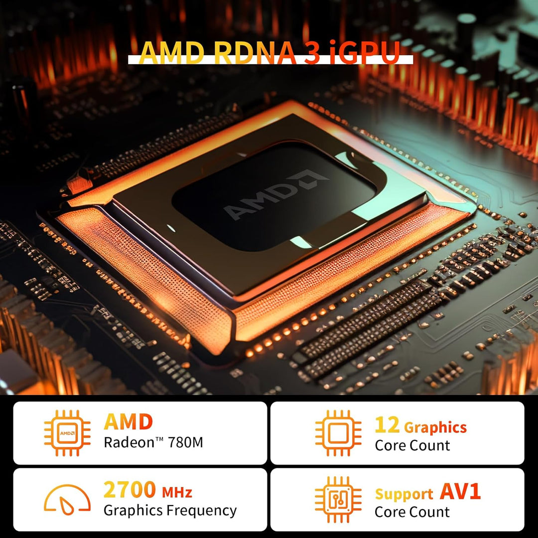 AWOW Gaming Mini PC AMD Ryzen 7 7840HS (8C/16T, bis zu 5,1 GHz), 4K Triple Display, BT5.2, WiFi6, 2.