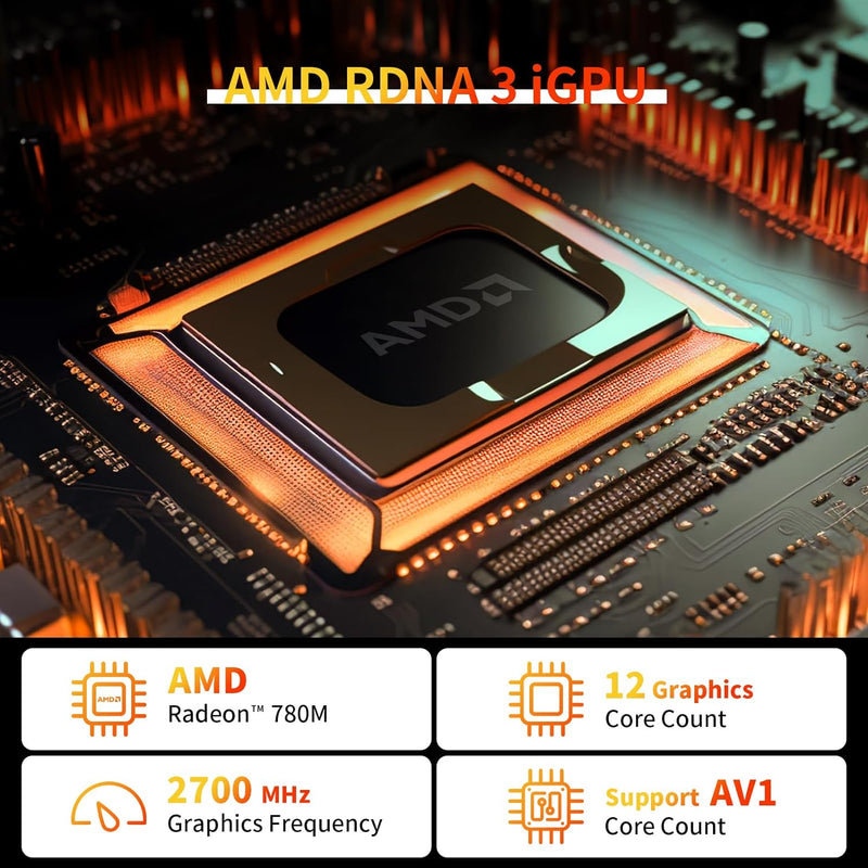 AWOW Gaming Mini PC Windows 11 Pro AMD Ryzen 7 7840HS (8C/16T, bis zu 5,1 GHz), 32 GB DDR5 5600 MHz