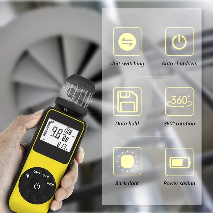 Taschenwindmesser RQ-881M Handwindmesser Update Windmesser mit 360°-Drehung Beliebige Windrichtung z