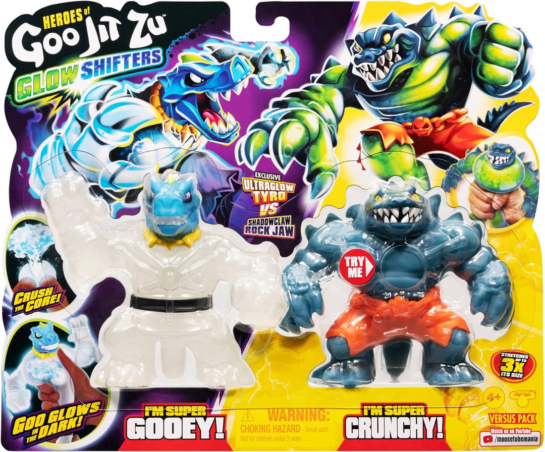Heroes of Goo Jit Zu Glow Shifters Versus-Packung mit 2 super Stretchy Figuren: Tyro vs Rock Jaw; mi