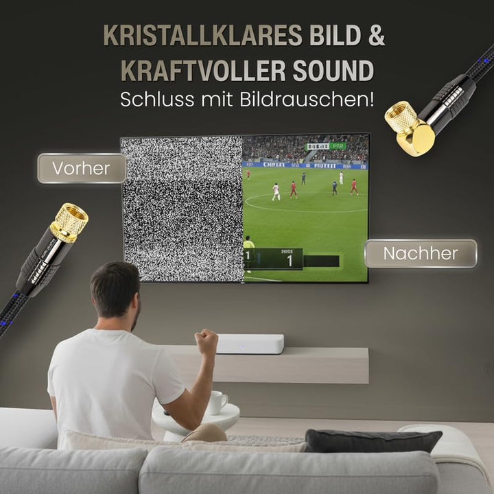 audio pirates RG6 Koaxialkabel – SAT-Kabel mit 90° angewinkeltem F-Stecker – Doppelt geschirmtes Koa