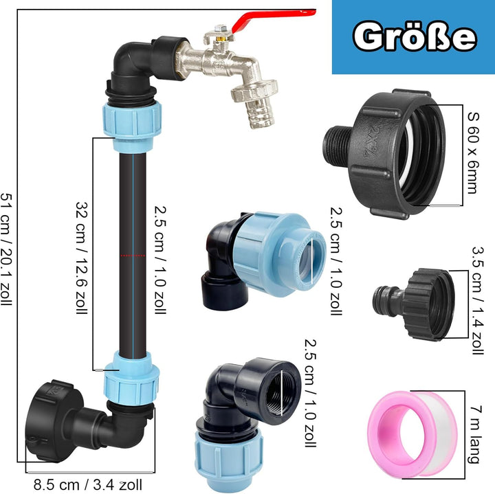 IBC Schwanenhals 3/4" Auslaufhahn, S60x6 Wasserhahn Absperrhahn 3/4 Zoll IBC Adapter für das Bequeme