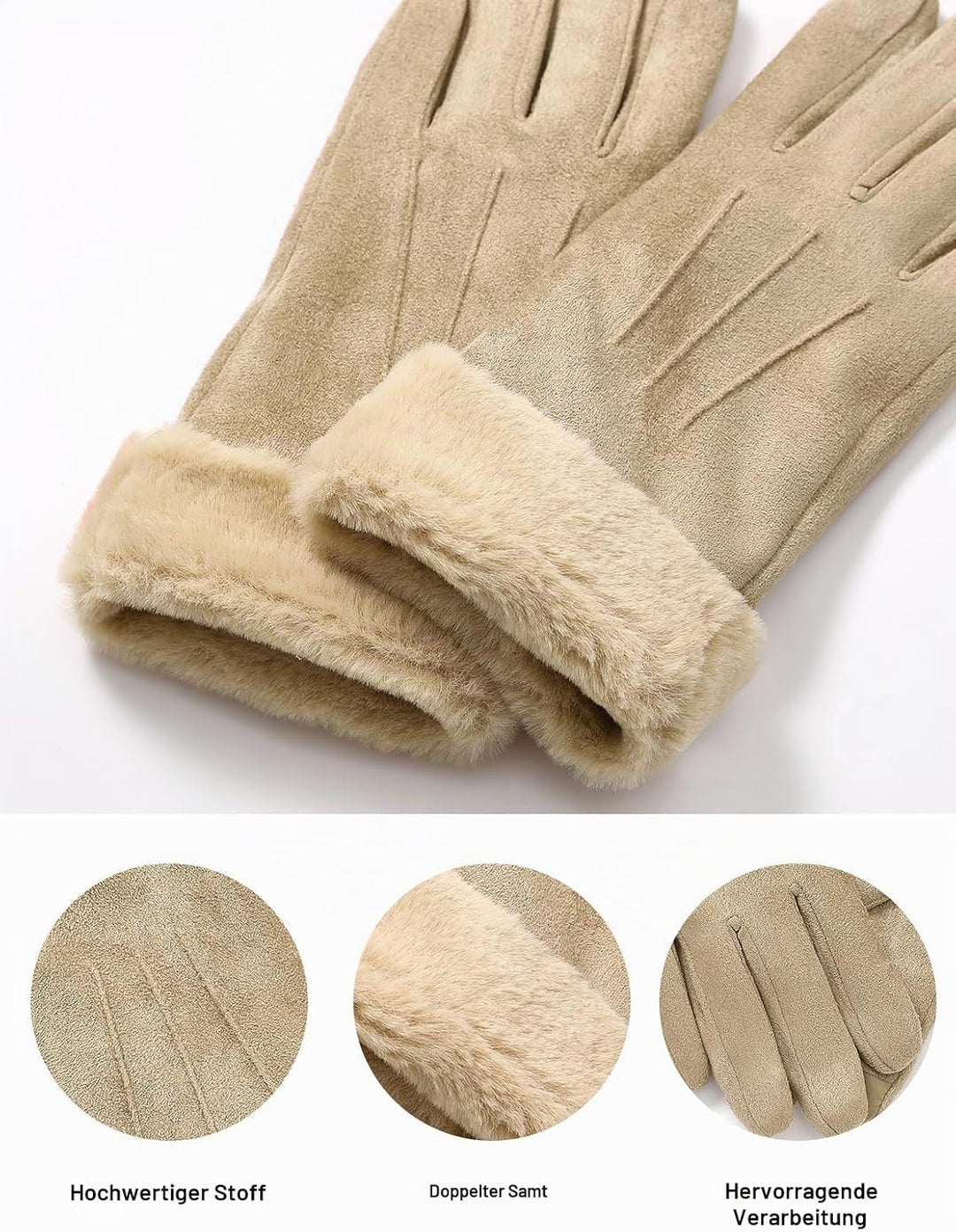 vislivin Handschuhe Damen Winter Warm Handschuhe Touchscreen Handschuh mit Gefütterte Beige M, Beige