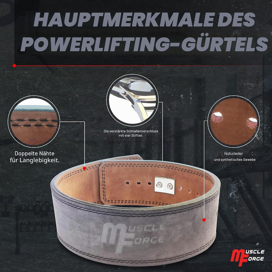 Leder Powerlifting Gürtel mit Stahlschnalle - Gewichthebergürtel für Powerlifting, Weightlifting Bel