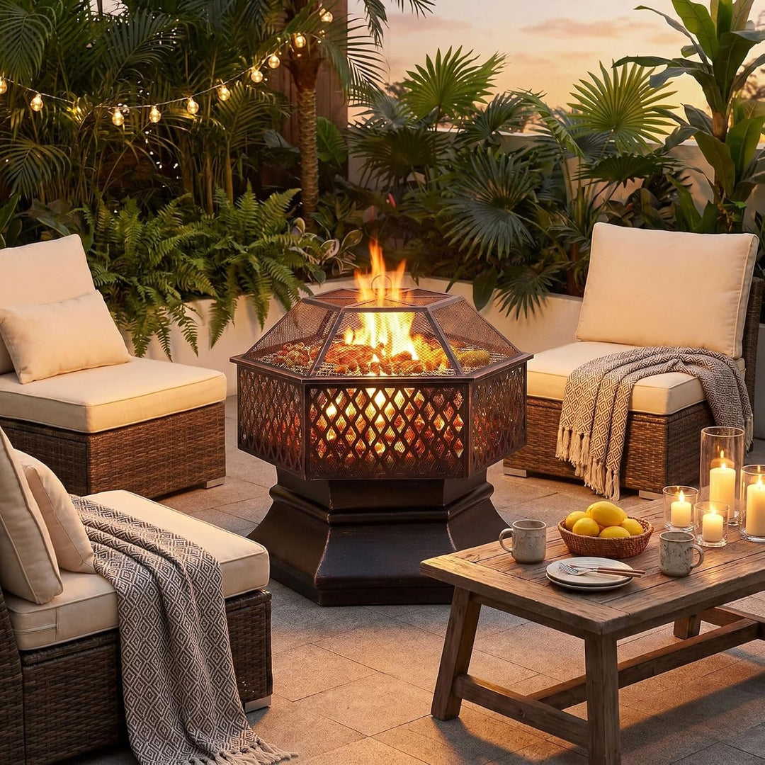 Feuerschale, Feuerschale mit Funkenschutz, Feuerschalen für den Garten, Feuerkorb mit Grillrost,Sech