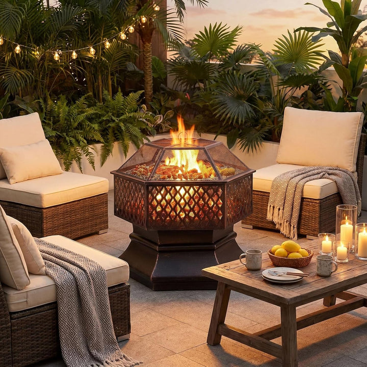 Feuerschale, Feuerschale mit Funkenschutz, Feuerschalen für den Garten, Feuerkorb mit Grillrost,Sech