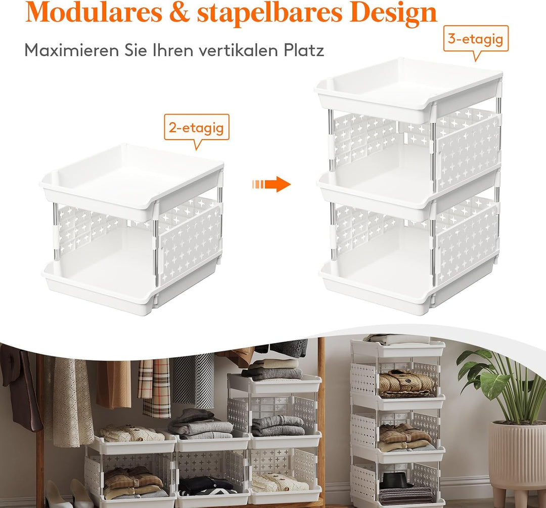 Lifewit Stapelbare Aufbewahrungsboxen, 3-etagiges Korbregal für Garderobe, Küchenwagen für Gemüse, S