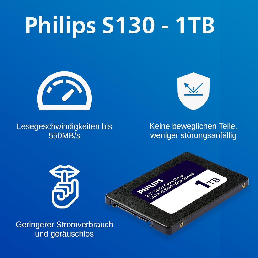 PHILIPS Interne SSD 2.5" SATA III 1 TB S130 Ultra Speed, Lesegeschwindigkeit bis zu 550 MB/s 1 TB Sa