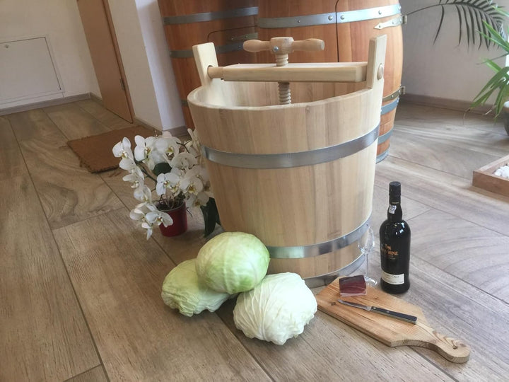 Fassl Baron Krautfass Holz Pökelfass Surfass 89 l Fleischfass Sauerkrautfass Farbe mit Spindel und z